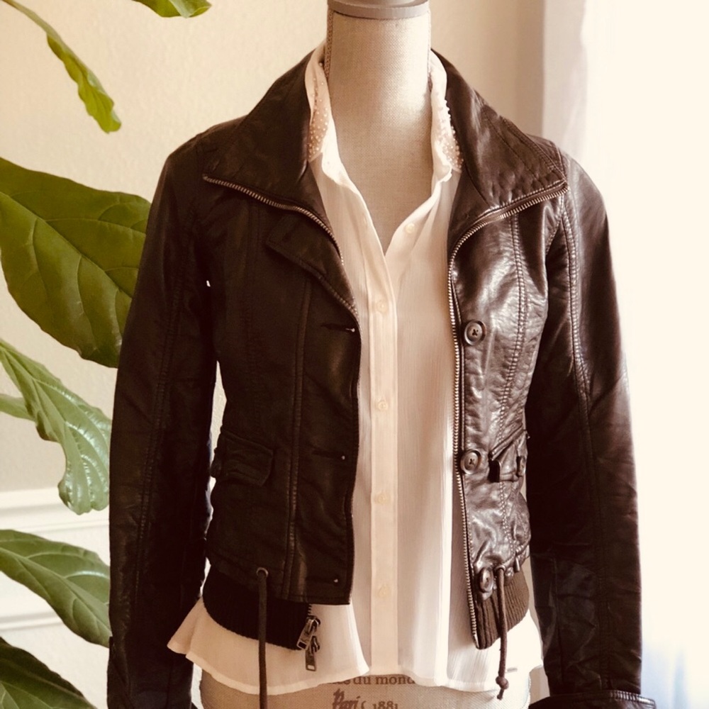Vintage chocolate brown vegan leather jacket